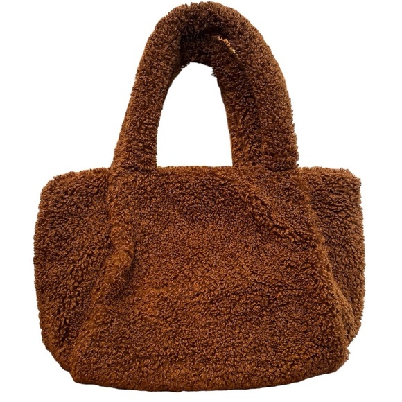 a new day Handbags - Teddy Sherpa Tote Bag, A New Day, Faux Shearling, Copper Brown, 17”X 10.5” X 5”